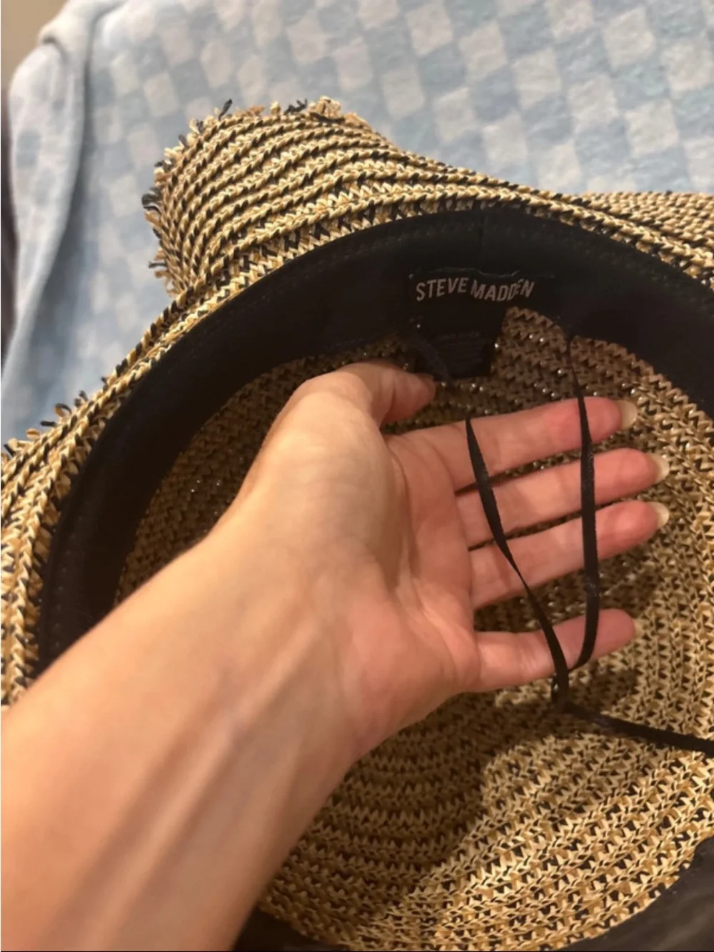Steve Madden Two-Tone Straw Sun Hat with Black Band